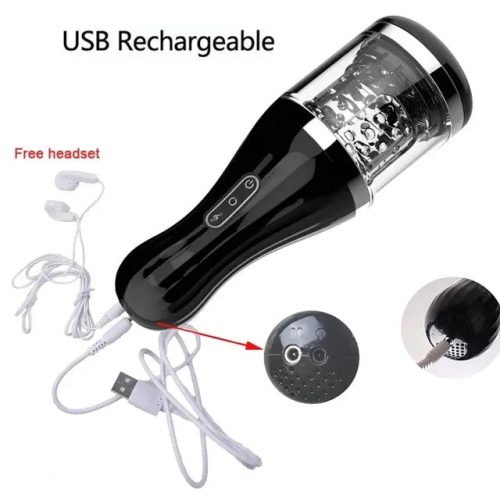 360 Rotation Masturbation Cup Intelligent Voice Black USB Charging Adult Luxury