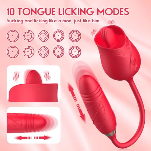 3 em 1 Au-Rose-Licking Rose Toy com Dildo 10 Língua Lamber Vibrador Modos Adulto Luxo