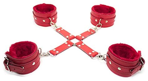 Red X Ankle Wrist Cuffs Set Bondage BDSM Cuffs Adult Luxury