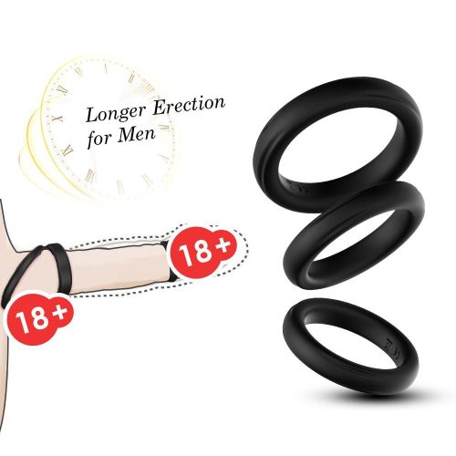 Black Stretchy Silicone Cock Ring Set (3 Pack) Adult Luxury