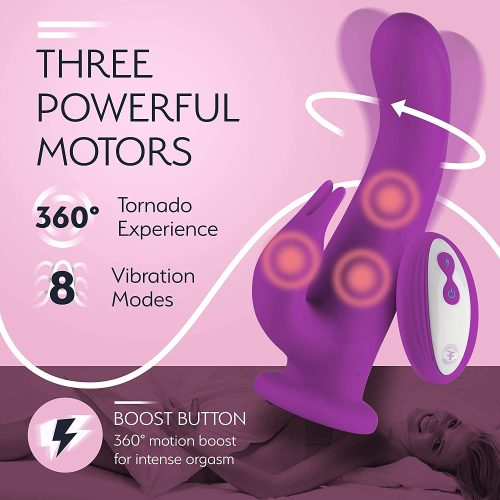 Dual Rabbit 360° Dildo Vibrator (Purple) Sex Toy For Women Adult Luxury