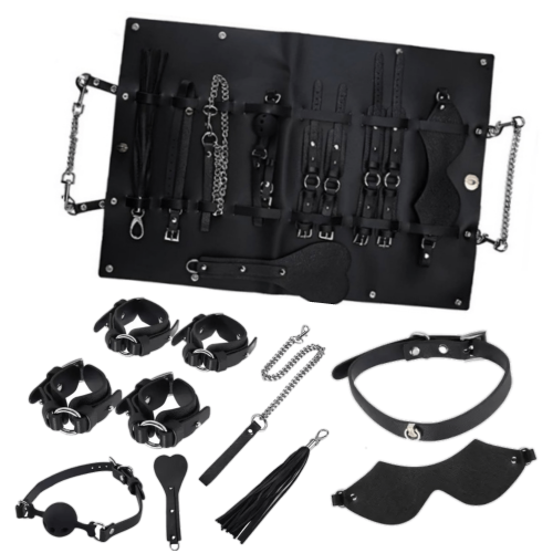 Premium Leather Bondage Set In Black With Bag